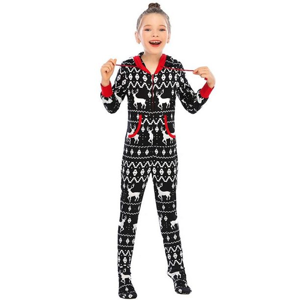 Aamikast Conjunto de pijama de Halloween familiar a juego con cremallera frontal con capucha y pies de una pieza Pjs Loungewear ropa de dormir S-XXL