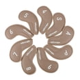 thumbnail image 1 of 9x Golf Iron Covers Set Golf Club Head Covers Cuello largo 4-9,P,a,S Funda protectora suave Protector de protección para exhibir la mayoría de los hie Textura tejida marrón Sunnimix Cubiertas de cabeza de hierro de golf, 1 of 8