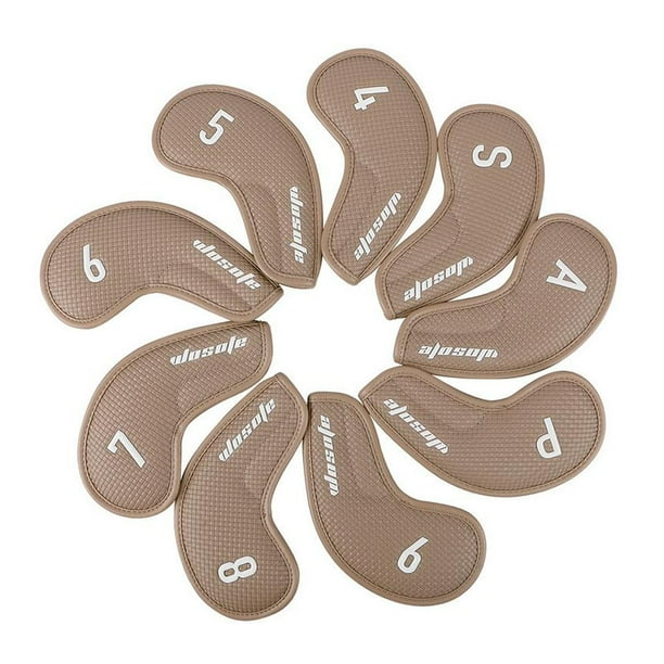Juego de 9 fundas protectoras para hierros de golf, antiarañazos, de piel sintética, con cuello largo, regalo Textura tejida marrón