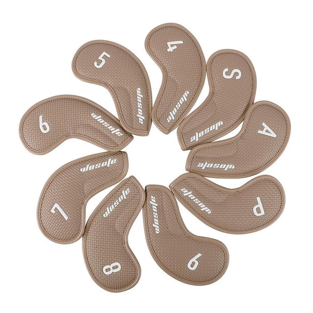 9x Golf Iron Covers Set Golf Club Head Covers Cuello largo 4-9,P,a,S Funda protectora suave Protector de protección para exhibir la mayoría de los hie Textura tejida marrón Sunnimix Cubiertas de cabeza de hierro de golf