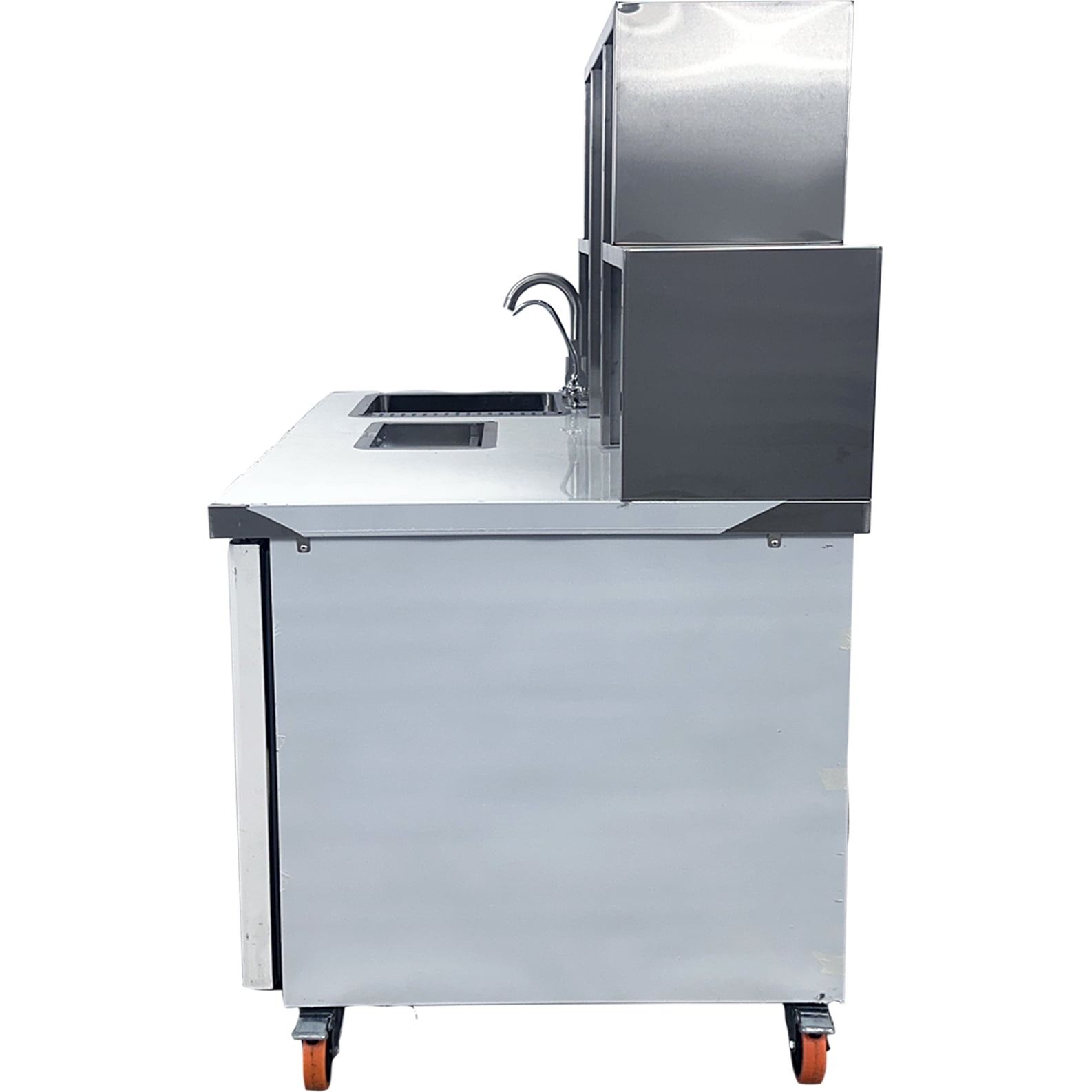48" Bubble Tea Workstation Refrigerator, Commercial Boba Prep Station with Sink, Cold Well & Undercounter Cooler, 110V Stainless Steel Bar Station