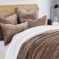 thumbnail image 4 of EVERGRACE Velvet Quilt Set California King 118'' x 106'', Luxurious Soft Striped Channel Bedding Set, Lightweight Velvet Comforter, Oversized Bedspread Coverlet with 2 Shams, Mocha Brown, 4 of 8