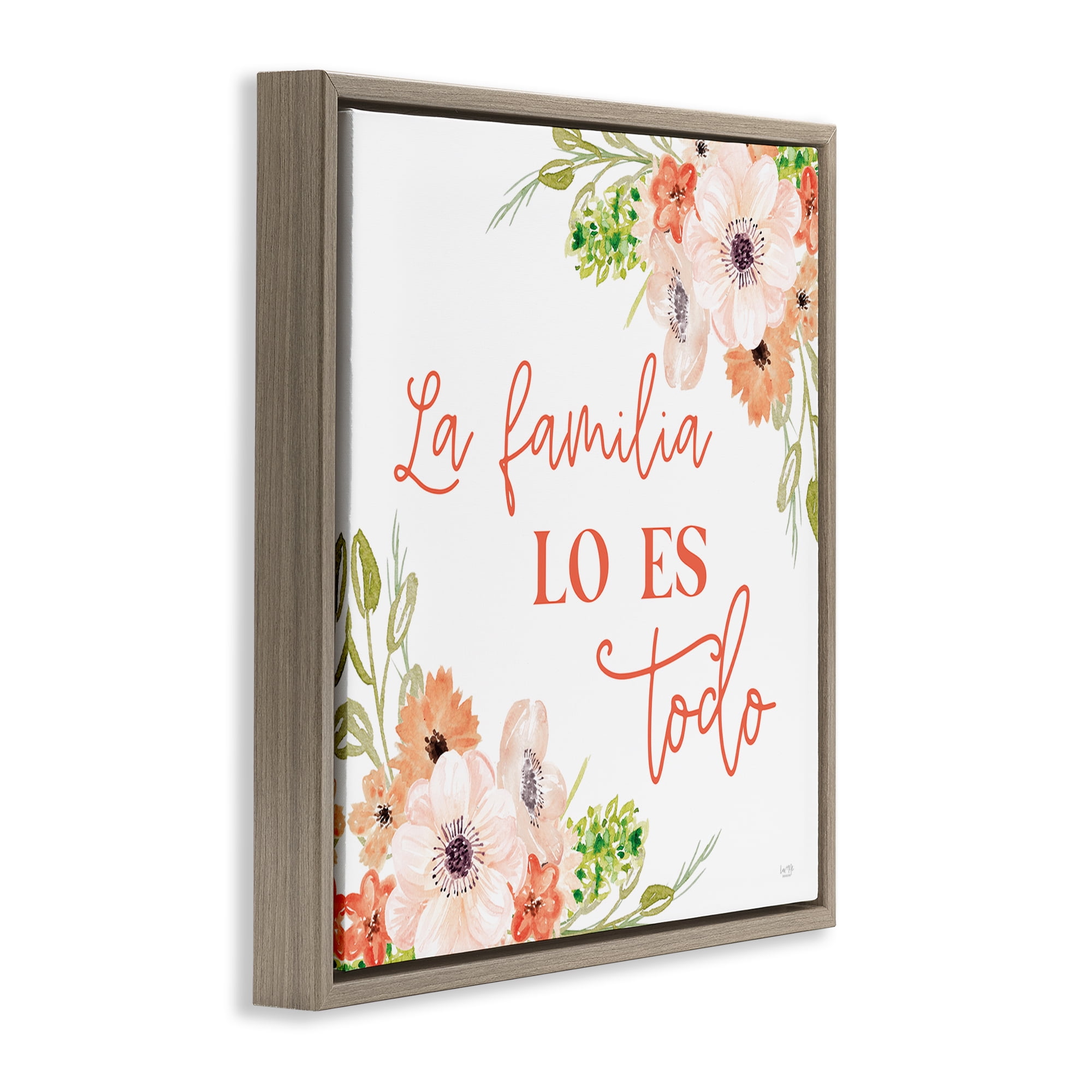 Stupell Industries Spanish Family Is Everything Plants & Flowers Painting Brown Floater Framed Canvas Art Print Wall Art, 25 x 25