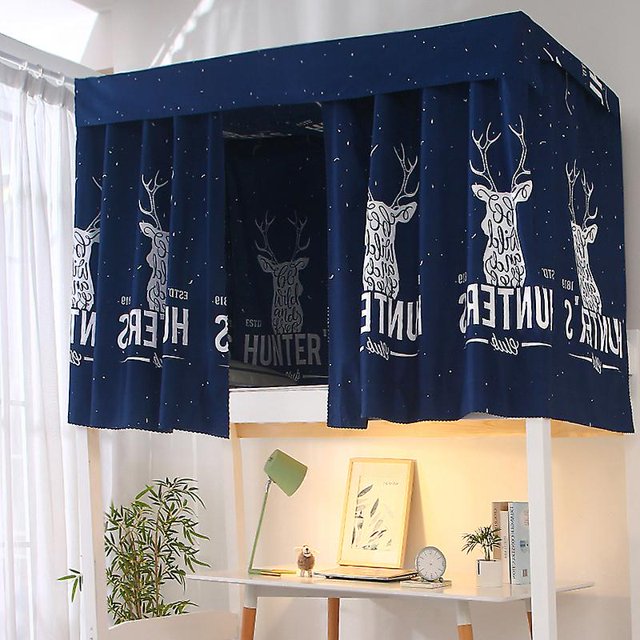 Mr. Deer1.35M Cortina de cama de dormitorio impresa con cuerda y cierre Tela de sombra de cama individual universitaria para