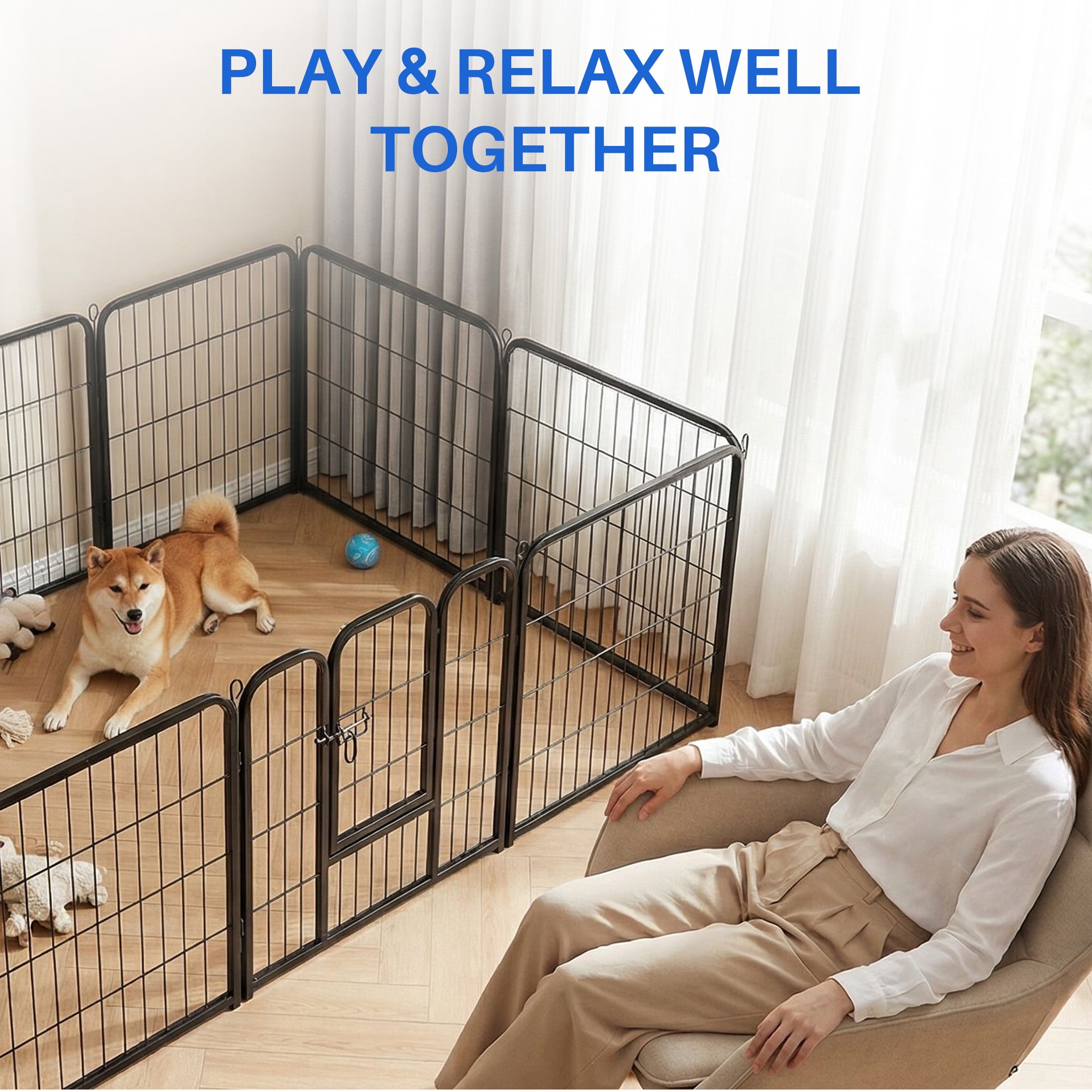 edx Dog Playpen, 2 Panels 24" Foldable Heavy Duty Metal Puppy Exercise Pen with Doors Indoor Outdoor