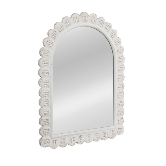 Creative Co-Op Arched Raised Scallop Pattern Wood Wall Mirror, White