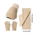 thumbnail image 5 of Yesbay 3Pcs/Set Women Hat Scarf Gloves Set Plush Ball Decor Knitting Hat Long Scarf Touch Screen Gloves Set, 5 of 8