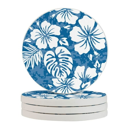 

Circular Drink Coasters Set Flower Aloha Hawaiian Beautiful Home Decor Diatomite Heat-Resistant Diatomite Protect Table Countertop
