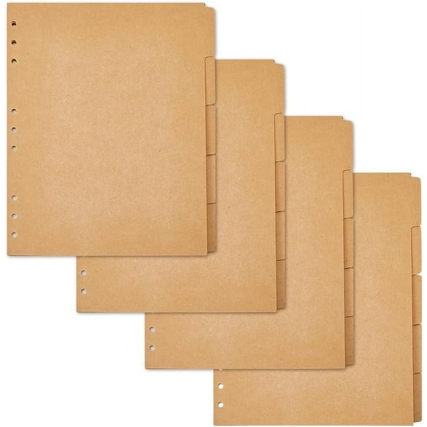 Separadores de 5 pestañas para carpeta B5, 20 hojas, papel kraft, 9 agujeros, 4x3 pulgadas, separadores de índice para cuaderno B5 con pestañas, madera nudosa, 9 agujeros, pestañas de 1 cm de ancho.