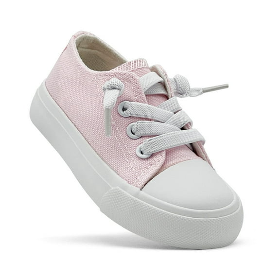 Toddler Sneakers for Girls Boys, Kids Canvas Fashion Shoes Elastic Straps Laces Slip On Lightweight Comfortable Classic Casual Walking Shoes