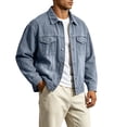 thumbnail image 2 of sdhkgrrt Men's Plus Size Denim Shacket Fall Winter Long Sleeve Collared Casual Jacket Button Down Work Outfits Loose Fit Clothes, Light Blue XL, 2 of 8