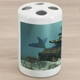 thumbnail image 1 of Mermaid Ceramic Toothbrush Holder, Mermaid in Ocean Discovering Pirates Treasure Chest Mythical Art Print, Versatile Countertop for Bathroom, 4.5" X 2.7", Azure Blue Brown Cream, by Ambesonne, 1 of 4