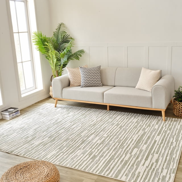 Tapis d'interieur abstrait Rug Branch Nomad, vert beige, moderne - Salon, chambre, salle a manger et cuisine
