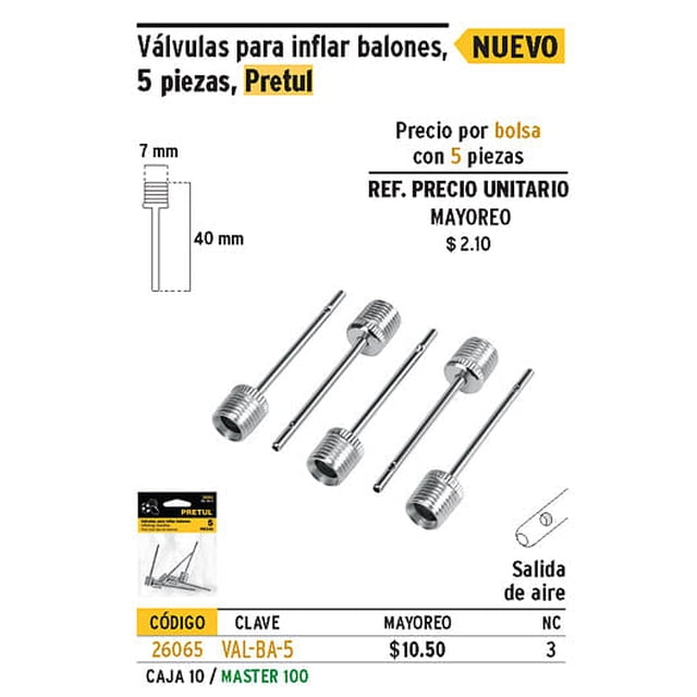 Válvula para inflar balones, bolsa 5 piezas, Pretul Pretul Válvula para inflar balones, bolsa 5 piezas, Pretul