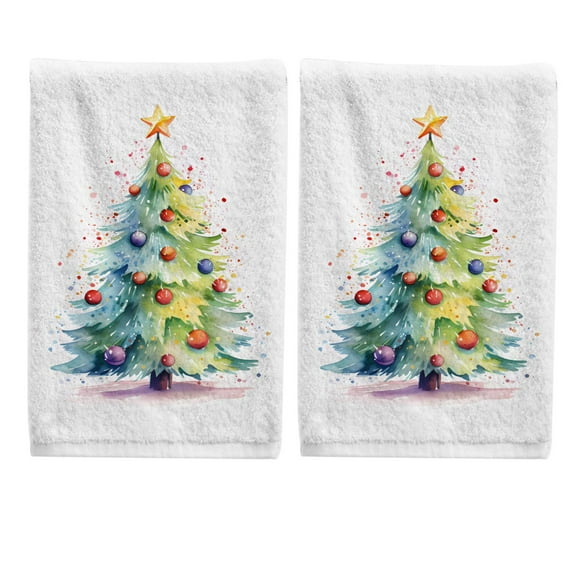 Ryvnso Christmas Green Trees Hand Towels Set for Bathroom Cotton Face Towel Decorative 15.5x29.5 inch