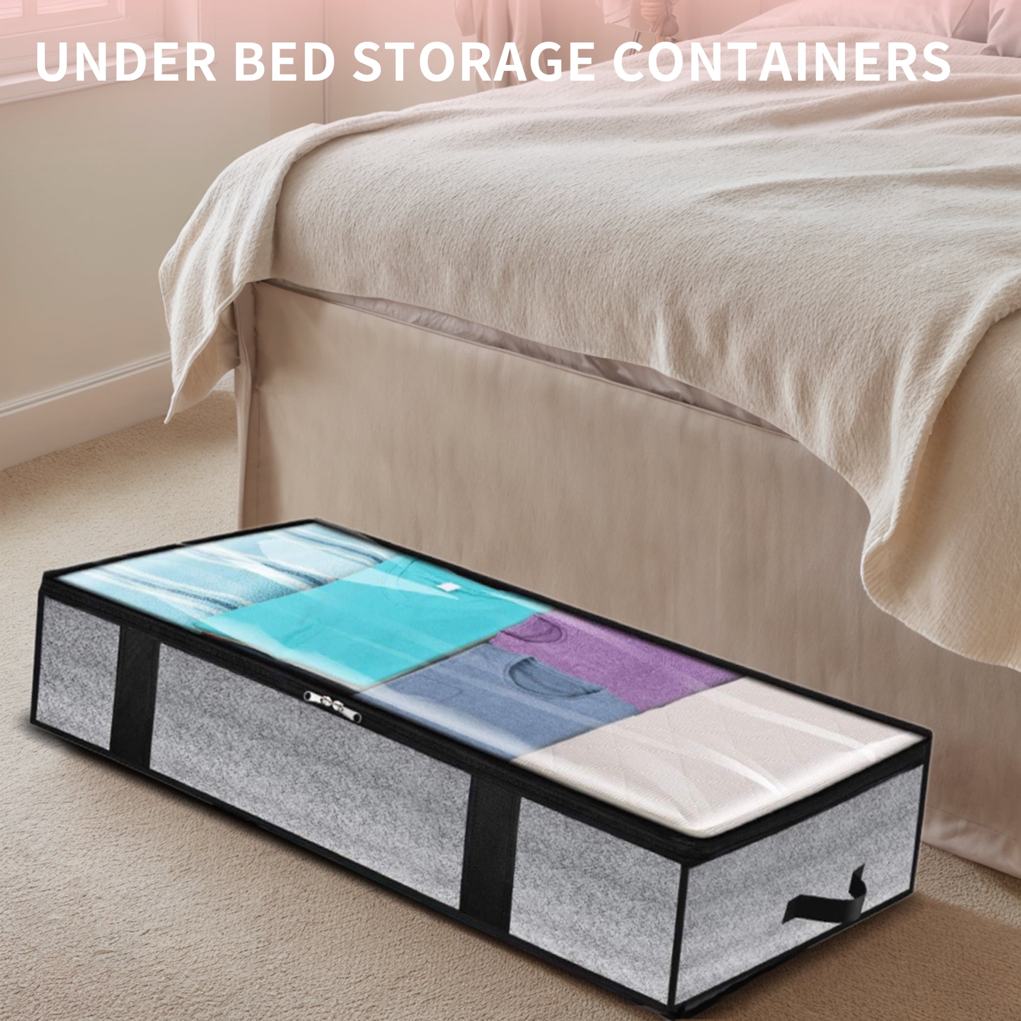 Under Bed Storage, Collapsible Closet Organizers for Blankets Towels Clothes Gray