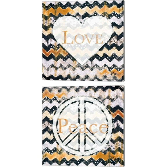 Great Art Now Love & Peace Zig Zag by Patricia Pinto 2 Piece Canvas Art Set Each 14W x 14H