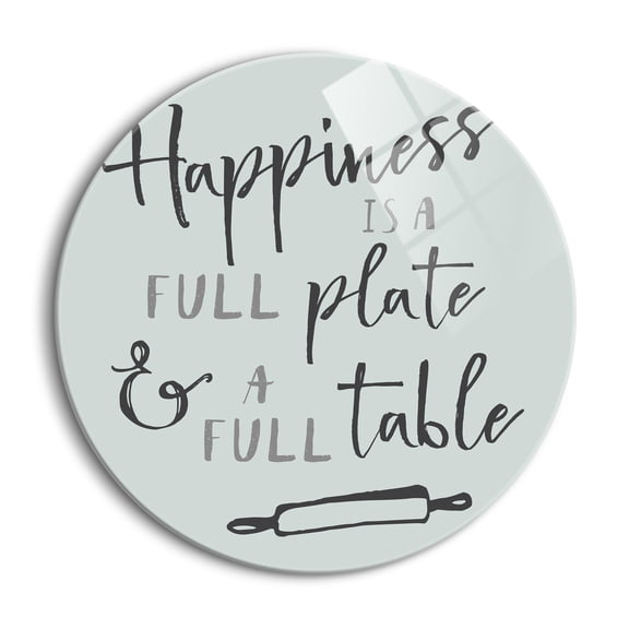 Happiness Full Table Mint Rolling Pin 24 inch Glass Round Wall Hanging Sign