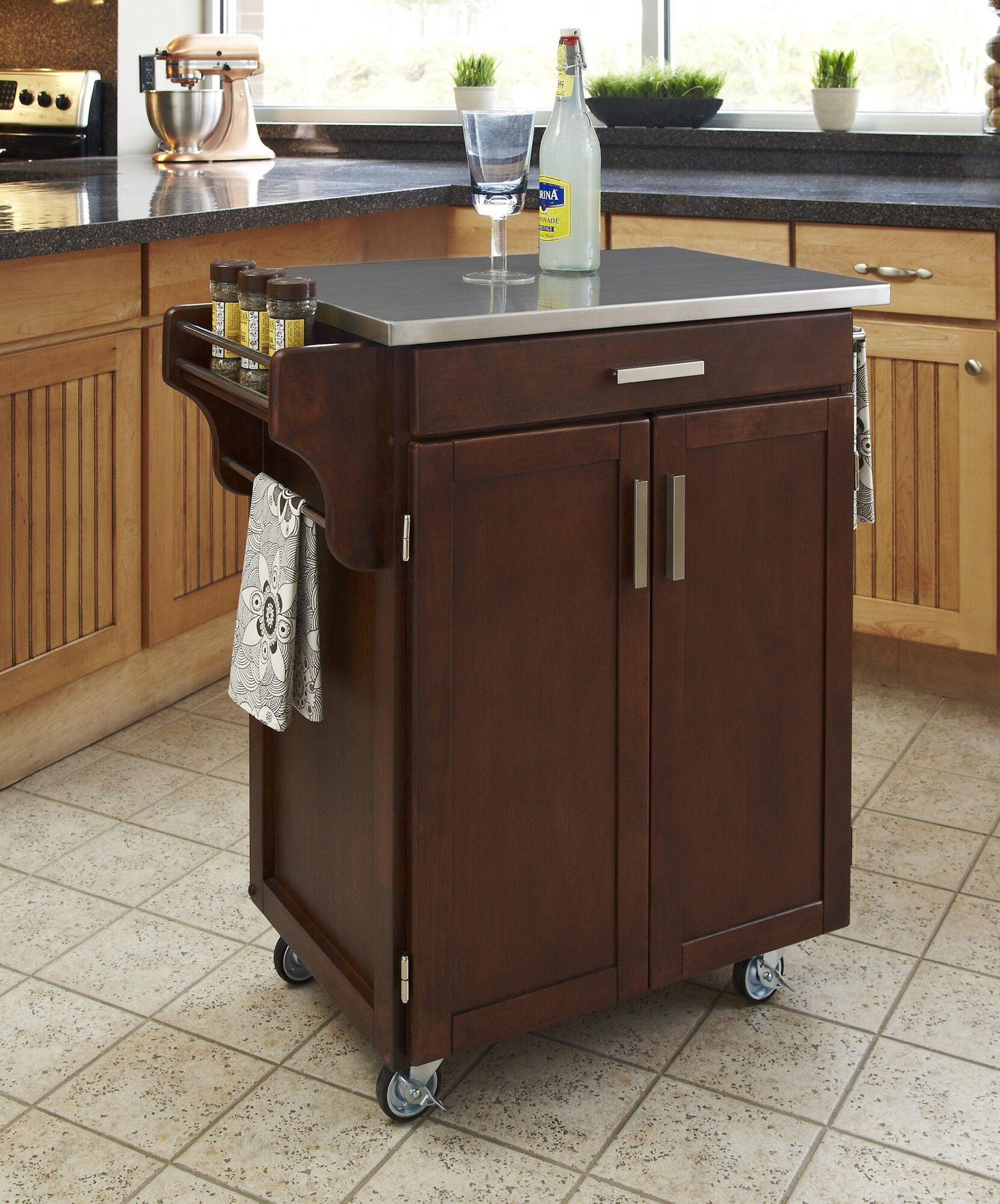 Home Styles Kitchen Cart with Stainless Steel Top, Cherry - Walmart.com Kitchen Cart With Stainless Steel Top