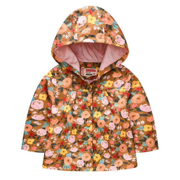 XXWXYD Toddler Baby Girls Windbreaker Rain Jacket Pocket Cute Hooded Flower Zip Up Lightweight Coat Outdoor Spring Fall Waterproof Warm Comfortable Casual Everyday Play
