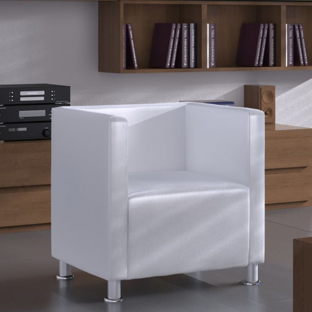 Kepooman Modern Leather Cube Armchair with Metal Legs for Living Room Office, White Kepooman Modern Leather Cube Armchair with Metal Legs for Living Room Office, White