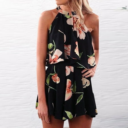 

Fashion Women s Print Sleeveless Halter Chiffon Camisole Suits Sets