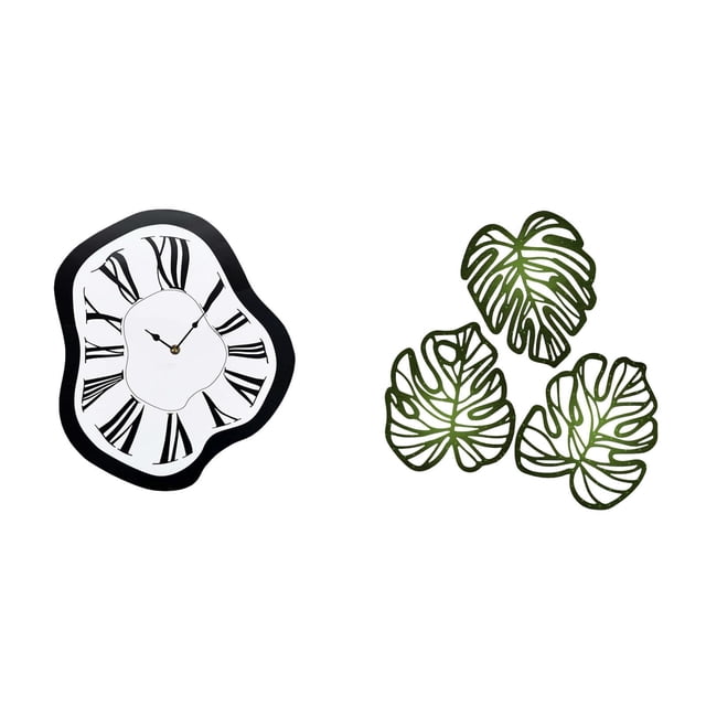 Reloj de pared con diseño de hojas de palma, placa de madera decorativa, arte tropical para pared, acrílico y madera, mecanismo silencioso. Ideal para