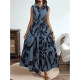 thumbnail image 2 of Dycnvjo Women'S Summer Floral Maxi Dress Button Up Collar Tie Waist Tiered Ruffle Sleeveless Boho Dresses Blue L, 2 of 7
