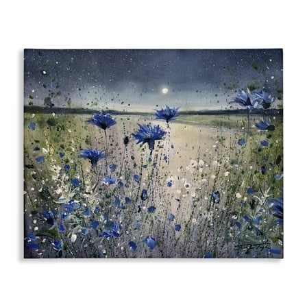 Moon over Blooming Flowers Canvas Art, 48 x 36, Design By Artist Jennifer Taylor Art