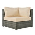 thumbnail image 5 of Patio Rattan Sofa Set, 6 Pieces Outdoor Sectional Furniture Set with Cushions and Small Trays, All-Weather PE Rattan Wicker Conversation Set for Patio Garden Poolside Deck, Beige, 5 of 10