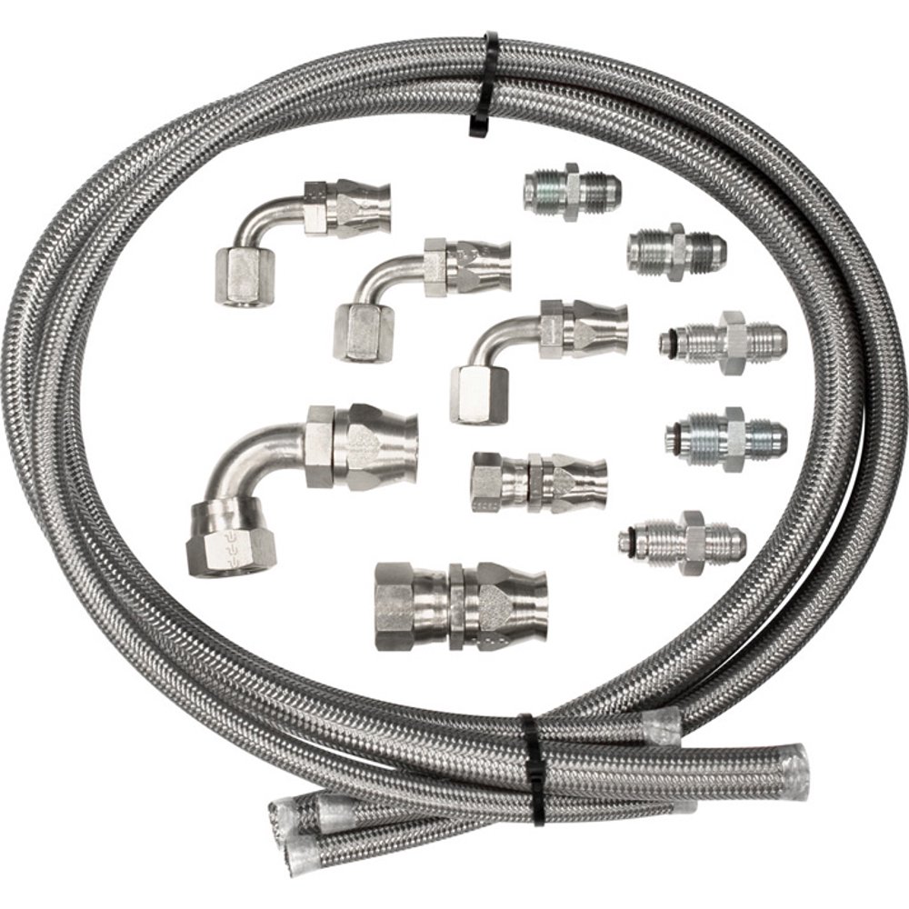 NEW BILLET SPECIALTIES STAINLESS STEEL POWER STEERING HOSE KIT WITH FITTINGS FOR TRUTRAC