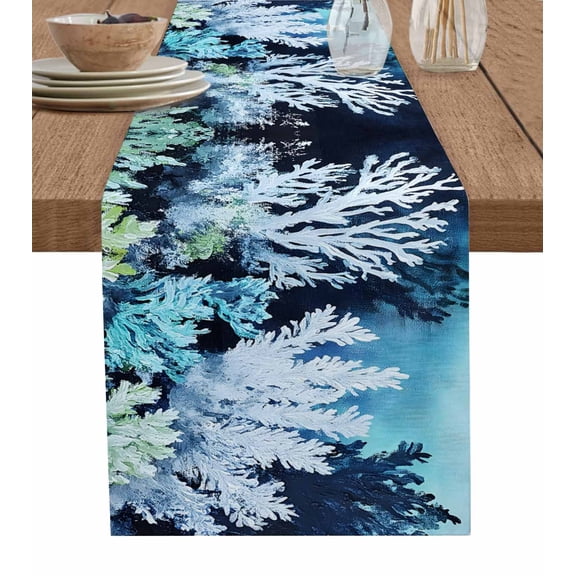 Hokiten Table Runners 48 Inches Long Dress Scarves, Summer Coastal Farmhouse Kitchen/Dining Table Runner, Short Coffee Tablerunners, Ocean Watercolor Coral Plant 13x48 Inch