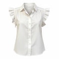 thumbnail image 4 of MORESEC Women's Plus Size Blouse Sleeveless Collared Ruffle Button Down Shirt Casual Party Wear Tops, White S, 4 of 6