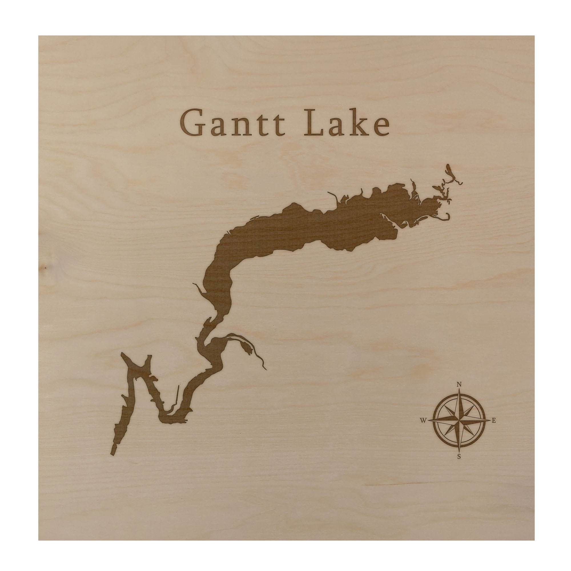 Gantt Lake Map 24x24" Wood Wall Art Office Decor Gift Engraved Alabama