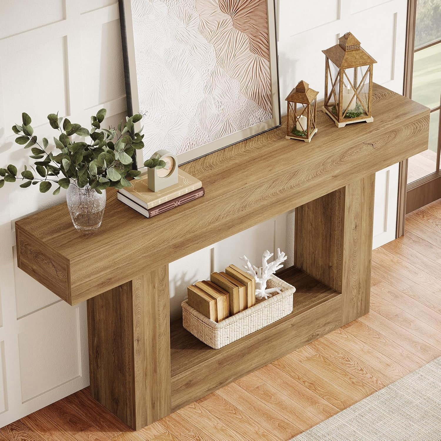 Tribesigns 63-Inch Long Console Table, 2-Tier Entryway Table Sofa Table with Storage