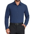 thumbnail image 1 of CAMISA DE NEGOCIO DE MANGA LARGA Y BOTONES PARA HOMBRE INSPIRAR CHIC, COLOR SÓLIDO, ELASTIZADA, AZUL MARINO, 1 of 5