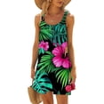 thumbnail image 2 of VBTAPA Sundresses for Women Tropical Print Sleeveless Pleated Mini Dress Hawaiian Beach Vacation Dresses Limited Time Sales Multicolor L, 2 of 7