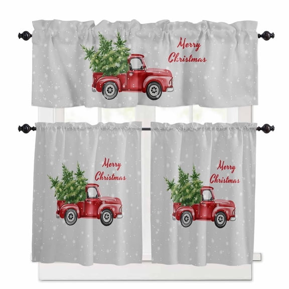 Winter Floral Curtain Valances Set Christmas Eucalyptus Leaves Red Berry Rustic Kitchen Curtains 36 inch Length Rod Pocket Valance and Tiers 3 Piece Set Small Bedroom Bathroom Laundry Decor