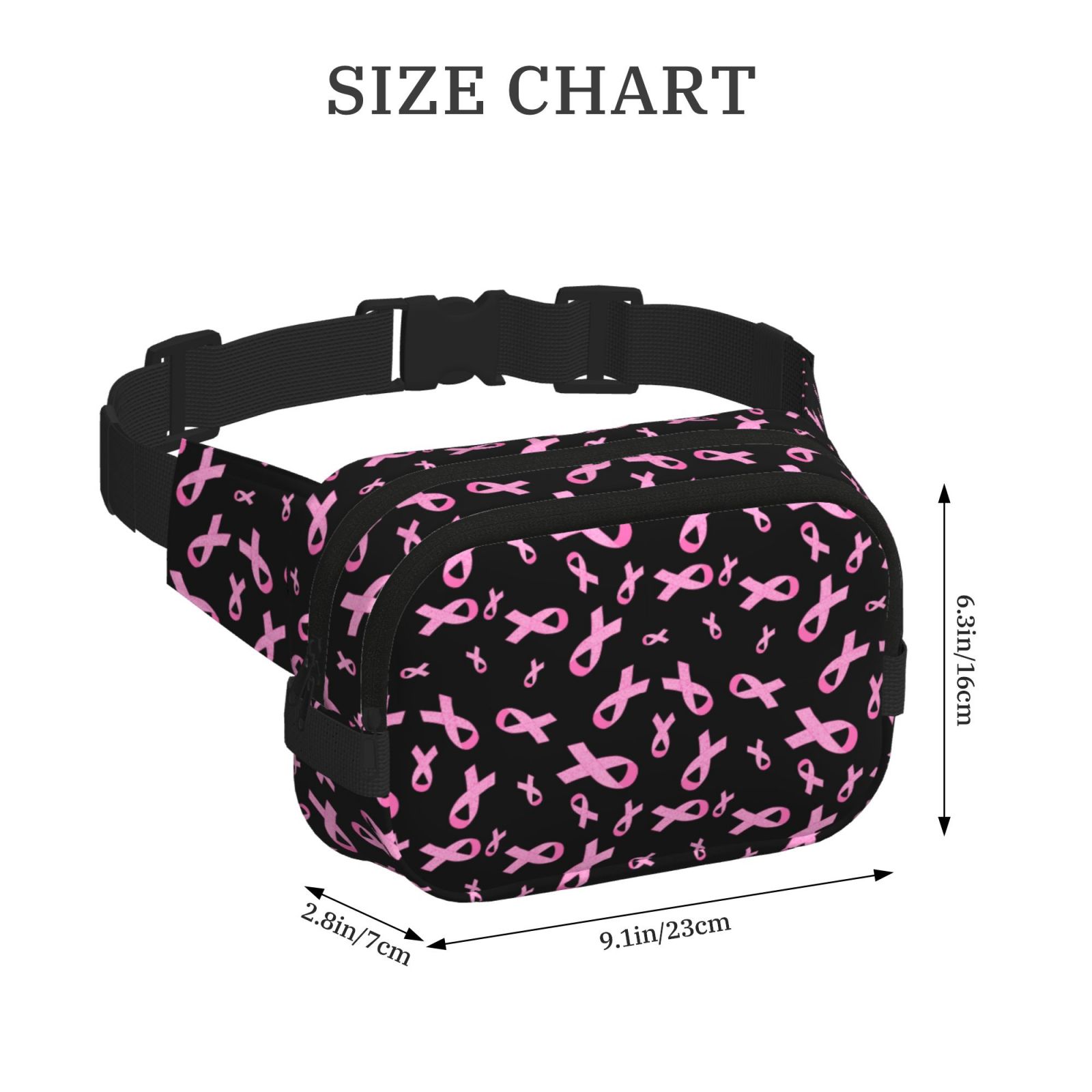 Picia Breast Cancer Awareness Print Square Double-Layer Waist Bag Mini Adjustable Waist Belt Bag Exercise Running Travel Hiking