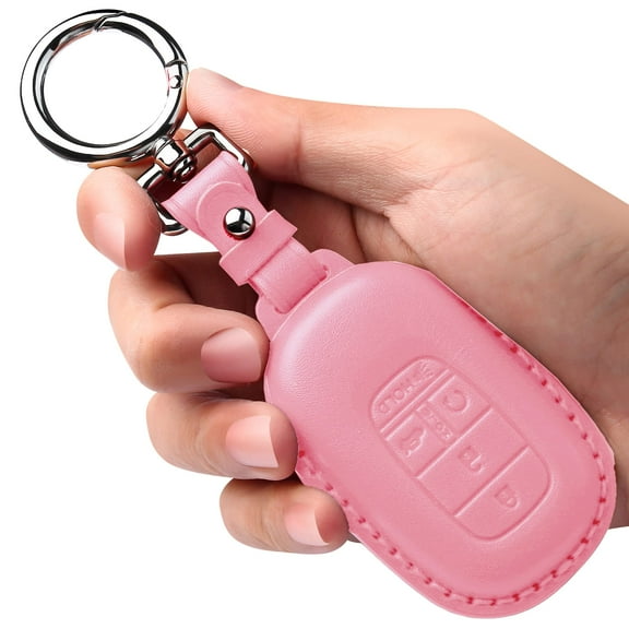 for Honda Key Fob Cover Leather,with Keychain Compatible with 2022 2023 2024 Accord Civic HR-V CR-V Pilot,5 Buttons Smart Remote Key