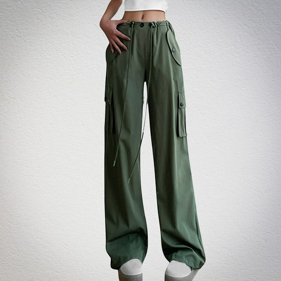 JXMVOJ Cargo Pants for Women High Waisted Casual Pants Baggy Stretchy Wide Leg Y2K Streetwear Women’s Elastic Waist Solid Casual With Pockets Outing Full Length Pants with Pockets