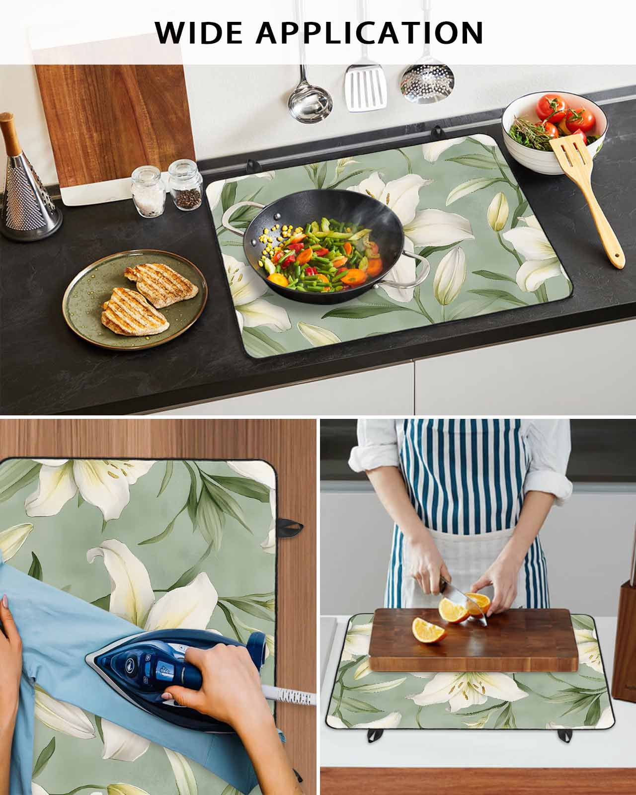 nqOlkjepod Large Induction Cooktop Protector Mat 24"x21", Spring Blooms Floral Stove Top Covers for Electric Stove, Sage Green Botanical Decorative Stove Burner Cover Mats, Glass Top Stove Cover