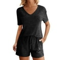 thumbnail image 2 of Teissuly 2PC Fashion Woman V Neck Short Sleeve Blouse +Loose Pockets Pants Sets, 2 of 8