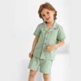 thumbnail image 5 of Usaibhir Baby Boy Cotton Linen Shorts Set Solid Color Short Sleeve Button Down T-Shirt Tops and Shorts Summer Outfit Clothes 12M-5T, 5 of 11