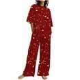 thumbnail image 2 of Puntoco Conjuntos de 2 piezas con estampado para mujer, camisetas de manga corta con cuello redondo y pantalones largos, trajes de chándal, liquidación Puntoco Puntoco-2066, 2 of 5