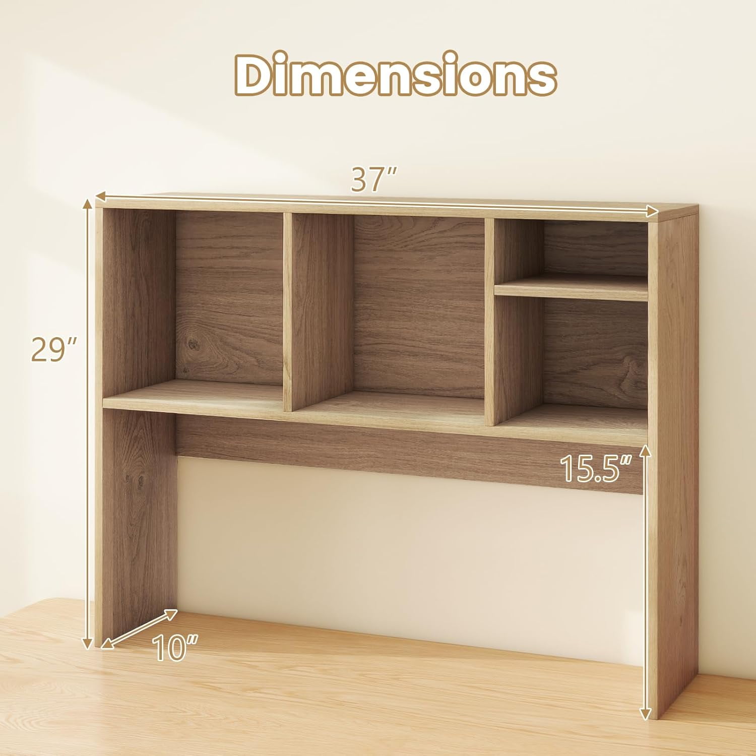 CRXX Desktop Bookshelf, Countertop Storage Hutch with 4 Shelves for Computer Desk, Dressing Tabletop Display Rack, Multipurpose Desk Hutch Storage Organizer for Home Office Dorm, Natural