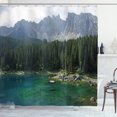 thumbnail image 1 of Ambesonne Forest Shower Curtain, Aerial View Pines Lake, 69"Wx70"L, Dark Green Jade Green, 1 of 3
