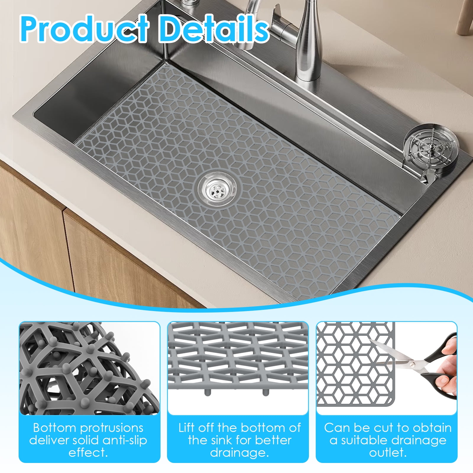 Practical Silicone Sink Protector Heat Resistant and Nonslip Kitchen Sink Mat with Hollow Design for Home Kitchen Countertop