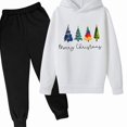 thumbnail image 2 of Vornjynx Girls 2 Piece Outfit （2-13） Hooded Sweatshirt with Christmas Tree Print and Sweatpants Set Casual Clothing White, 2 of 3