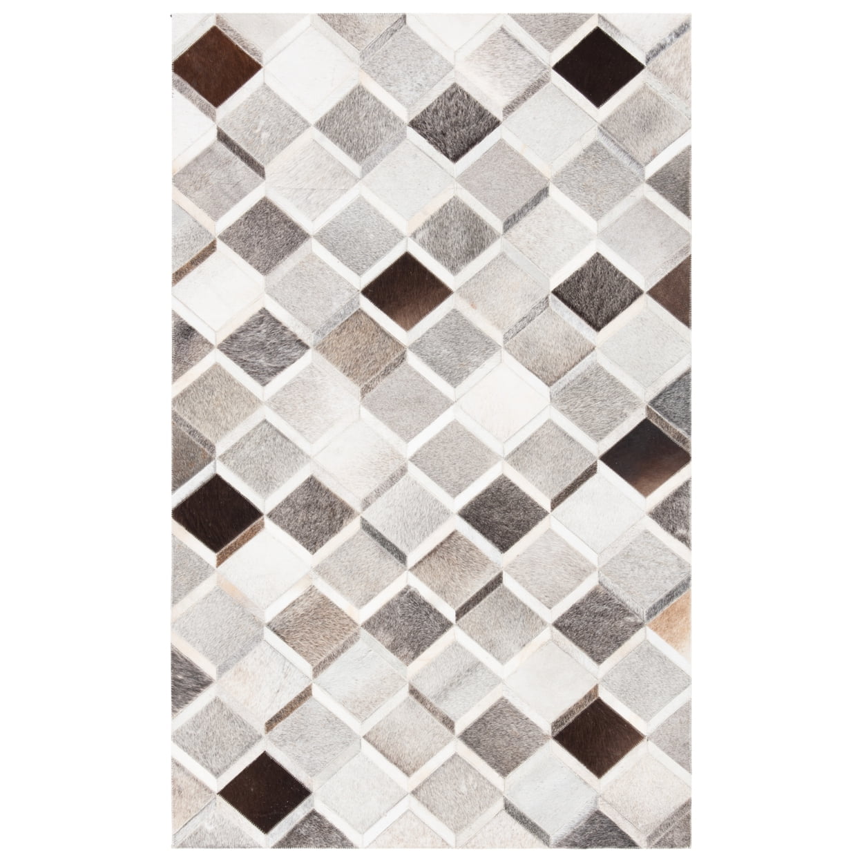 SAFAVIEH Studio Leather Nanette Geometric Diamonds Area Rug, Ivory/Grey, 4' x 6'